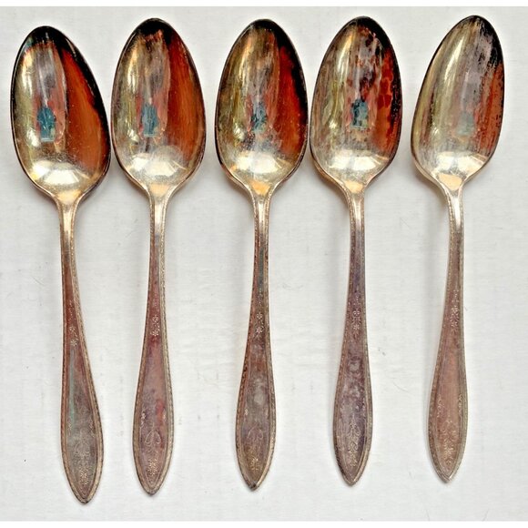 5 Rogers Bros 1847 Debutante Silverplate Antique Vintage Teaspoons Silverware - Picture 1 of 5